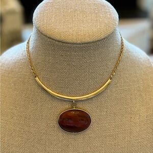 White House Black Market Gold Tone Chain Necklace With Stone Charm